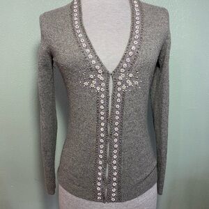 J Crew Gray Floral Beaded Women's Cardigan